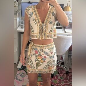 Farm Rio Floral Print Skirt + Top - Cream